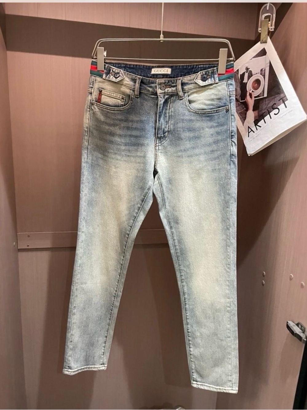 Gucci Light Blue Washed Skinny Jeans with Signature Web Detail